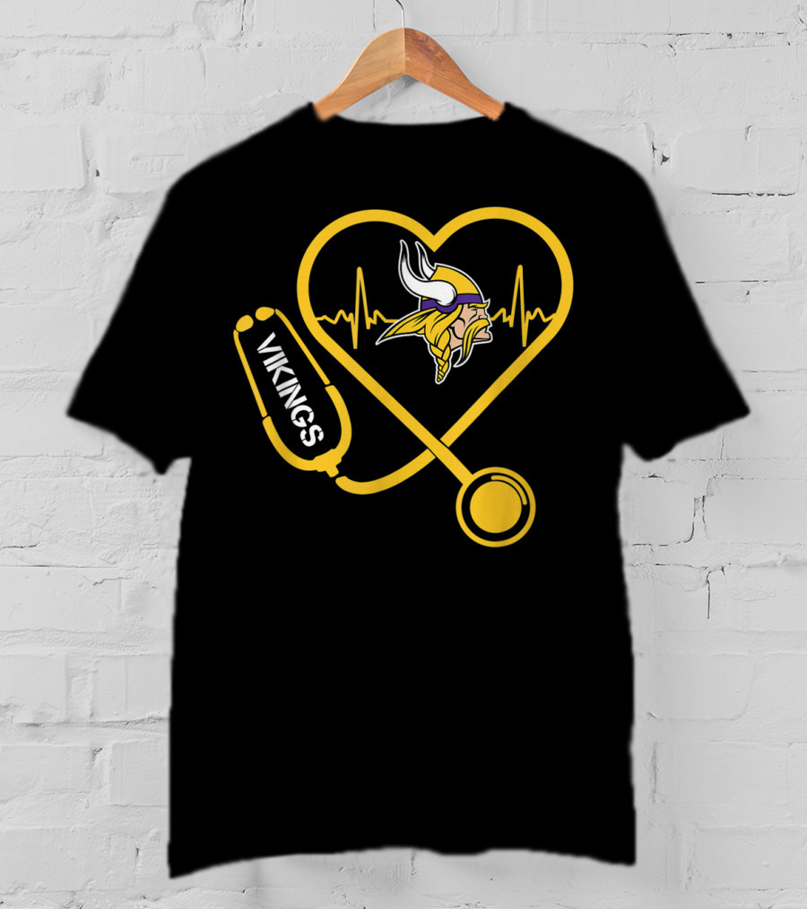 Christmas Football Minnesota Vikings Heartbeat Vikings Logo Stethoscope T-Shirt