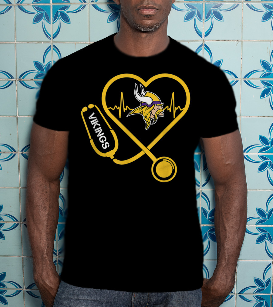 Christmas Football Minnesota Vikings Heartbeat Vikings Logo Stethoscope T-Shirt