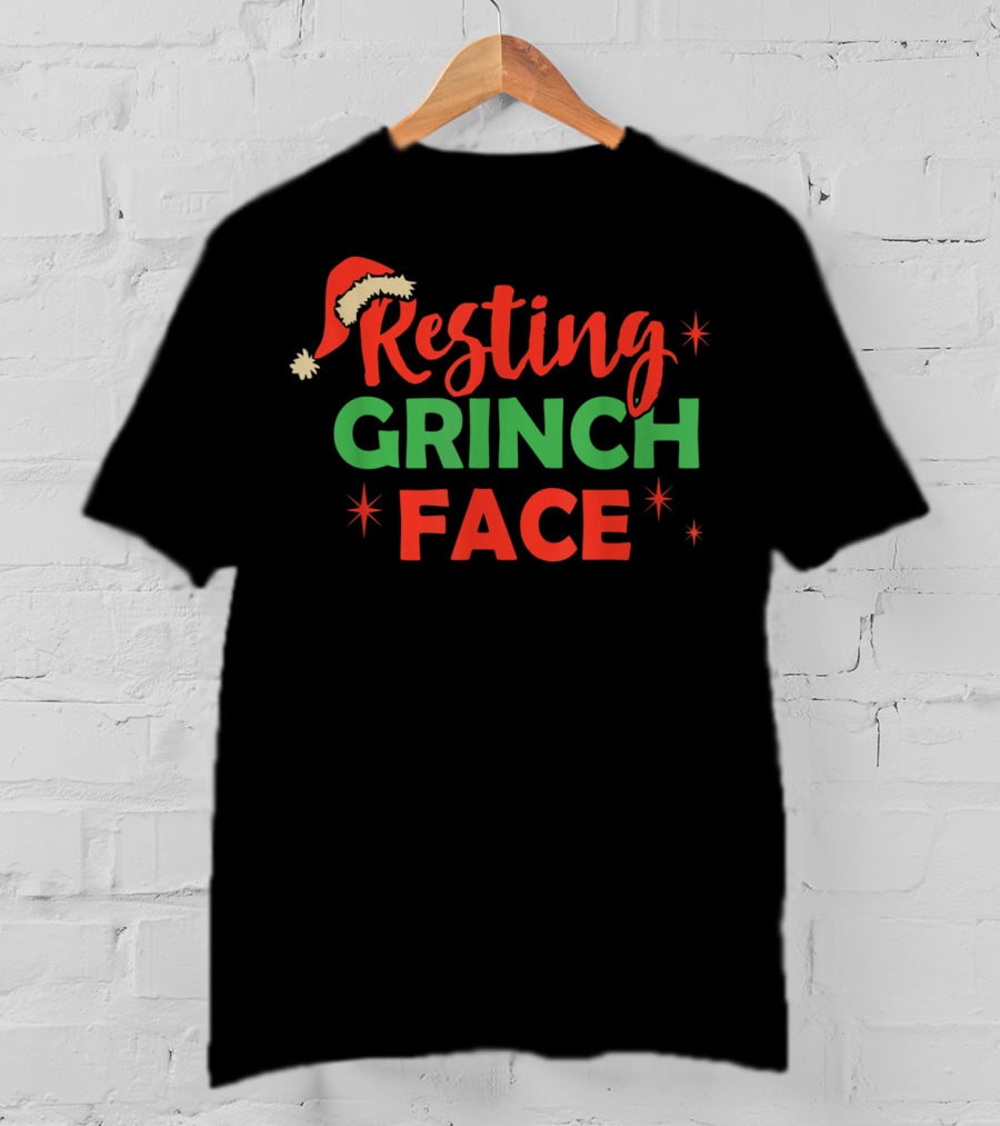 Resting Grinch Face Christmas Santa Hat T-Shirt