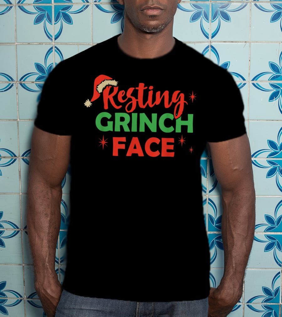Resting Grinch Face Christmas Santa Hat T-Shirt