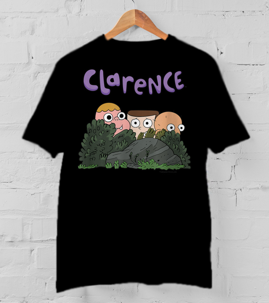 Clarence Cartoon Friends Hiding Behind Bushes T-Shirt