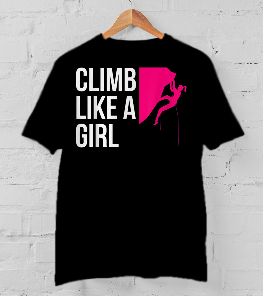 Climb Like A Girl Women's Rock Climbing Iconic Pink T-Shirt