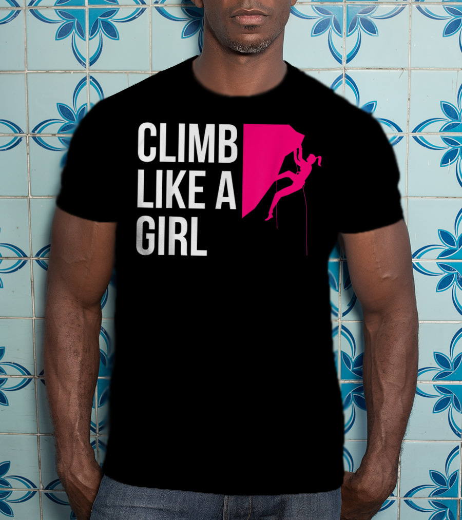 Climb Like A Girl Women's Rock Climbing Iconic Pink T-Shirt