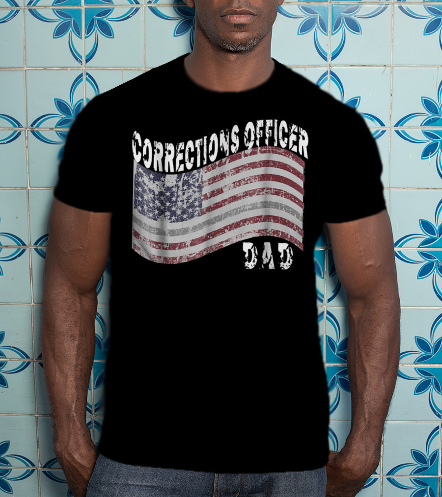 Corrections Officer Dad Distressed American Flag T-Shirt