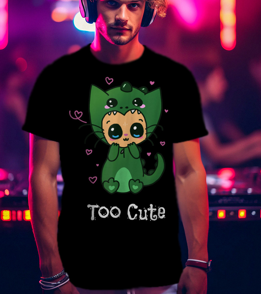 Too Cute Anime Chibi Kitten Dinosaur T-Shirt