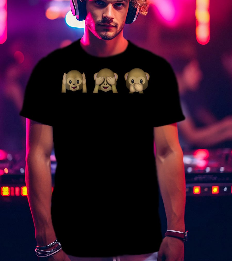 Hear No Evil See No Evil Speak No Evil Cute Emoticon Monkeys T-Shirt