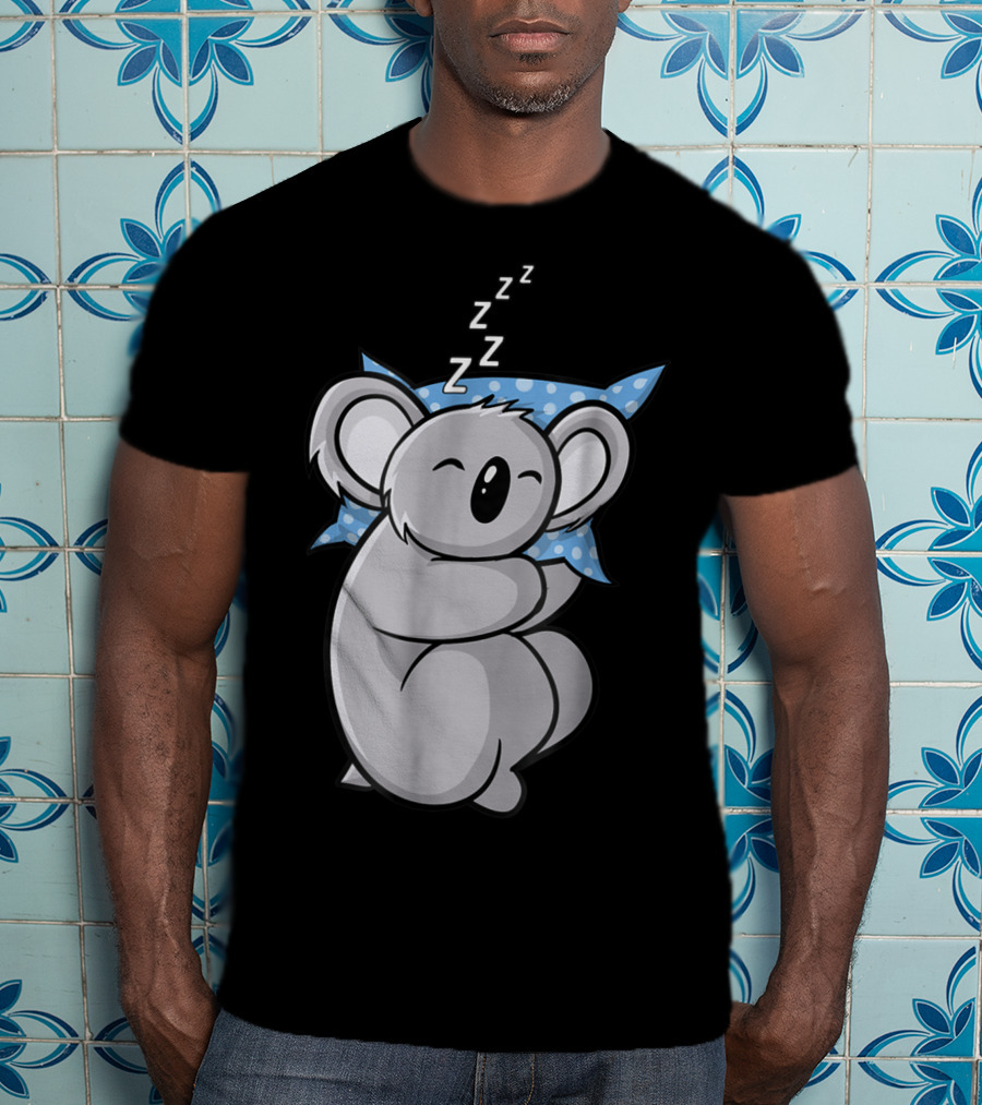 Cute Koala Bear Lazy Sleeping Animal With Blue Polka Dot Pillow T-Shirt