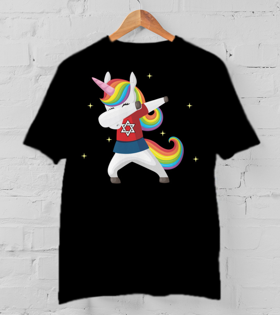 Unicorn Dabbing Star Of David Jewnicorn Rainbow Mane T-Shirt
