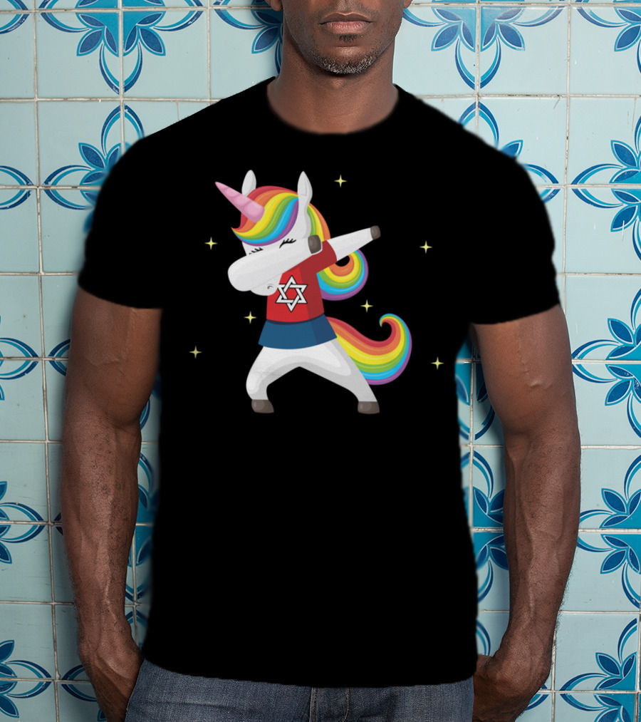 Unicorn Dabbing Star Of David Jewnicorn Rainbow Mane T-Shirt