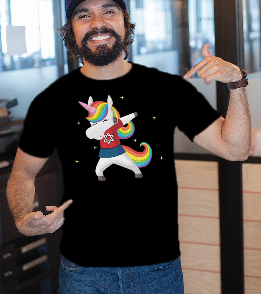 Unicorn Dabbing Star Of David Jewnicorn Rainbow Mane T-Shirt
