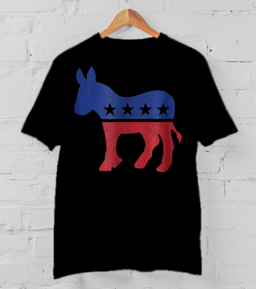 Democrat Donkey Vintage Look Democratic Supporter Iconic Red Blue Star T-Shirt