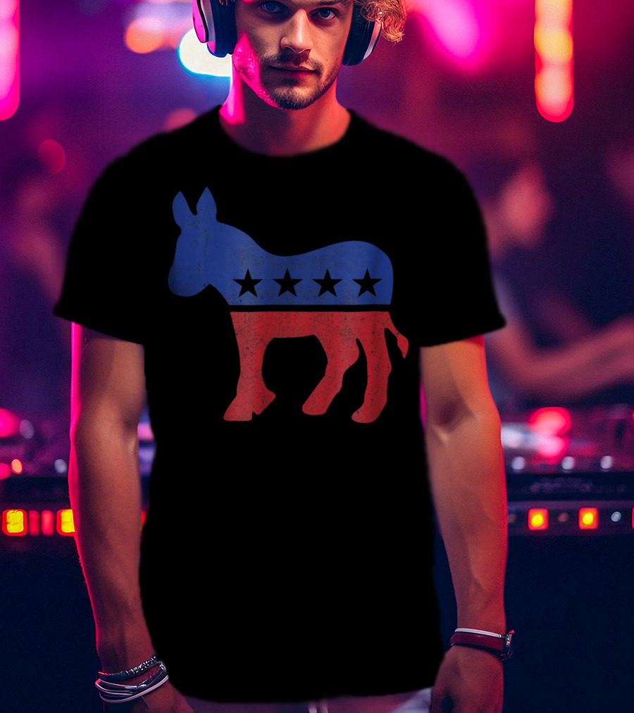 Democrat Donkey Vintage Look Democratic Supporter Iconic Red Blue Star T-Shirt