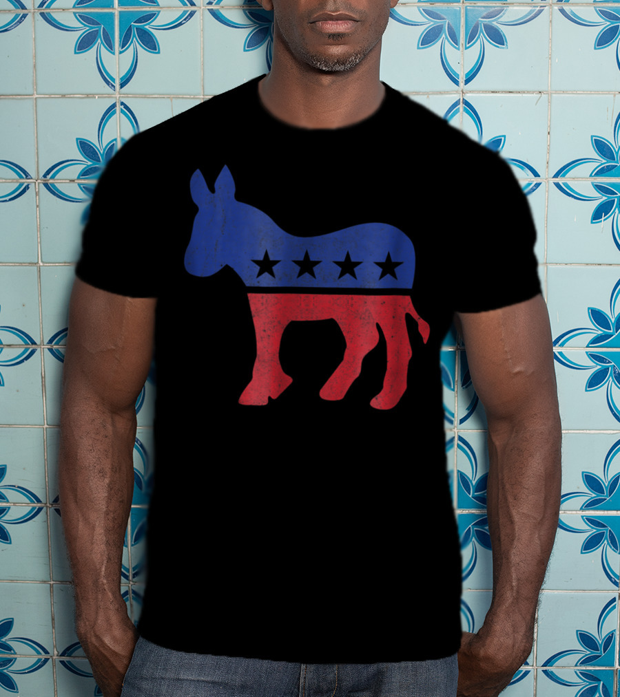 Democrat Donkey Vintage Look Democratic Supporter Iconic Red Blue Star T-Shirt