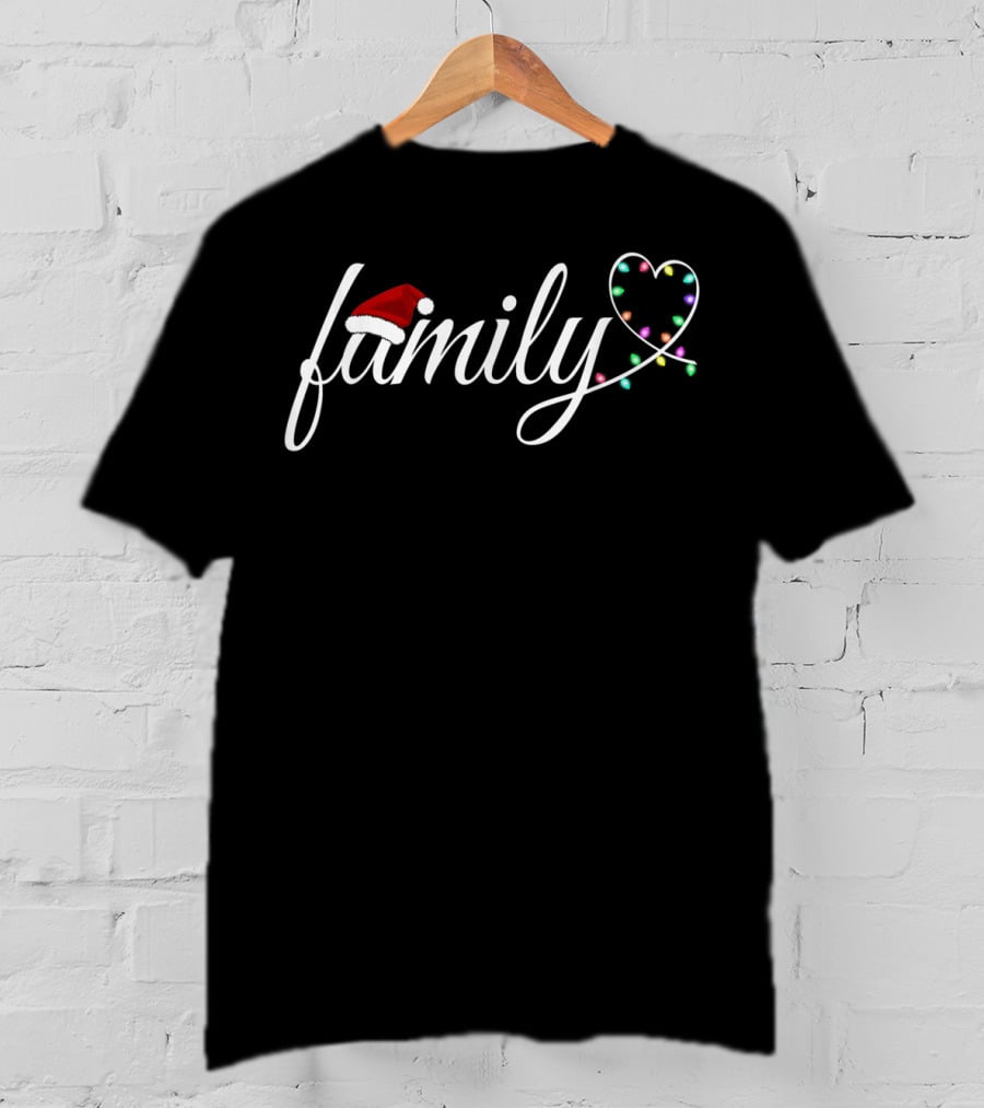 Family Santa Hat And Christmas Lights Heart T-Shirt
