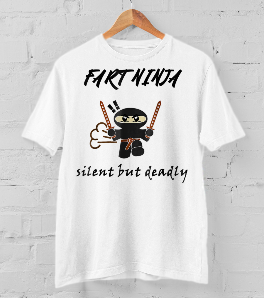 Fart Ninja Silent But Deadly Funny Cartoon Ninja With Swords And Fart Cloud T-Shirt