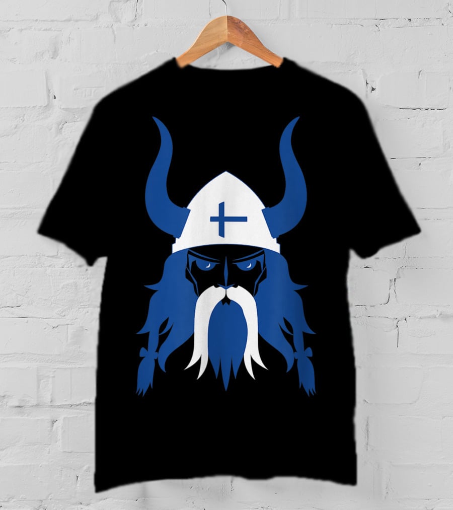 Finland Viking Nordic Scandinavian Warrior Blue Cross Helmet T-Shirt