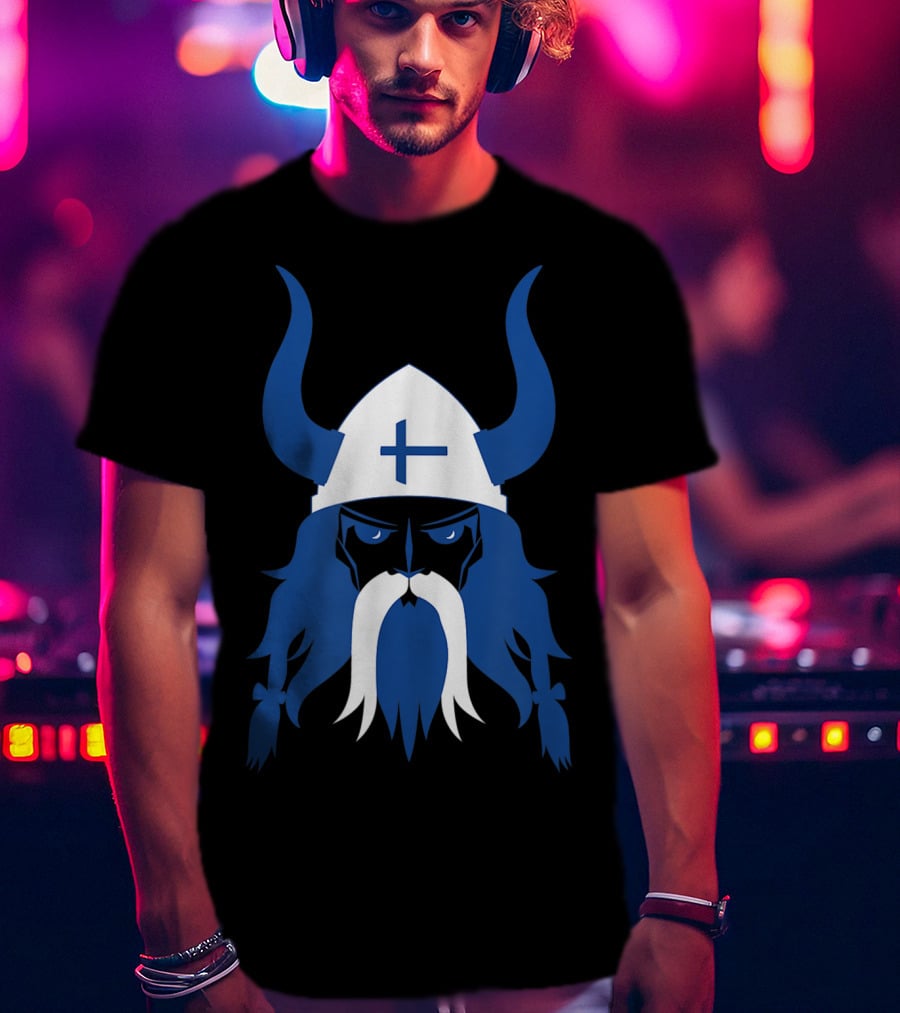 Finland Viking Nordic Scandinavian Warrior Blue Cross Helmet T-Shirt