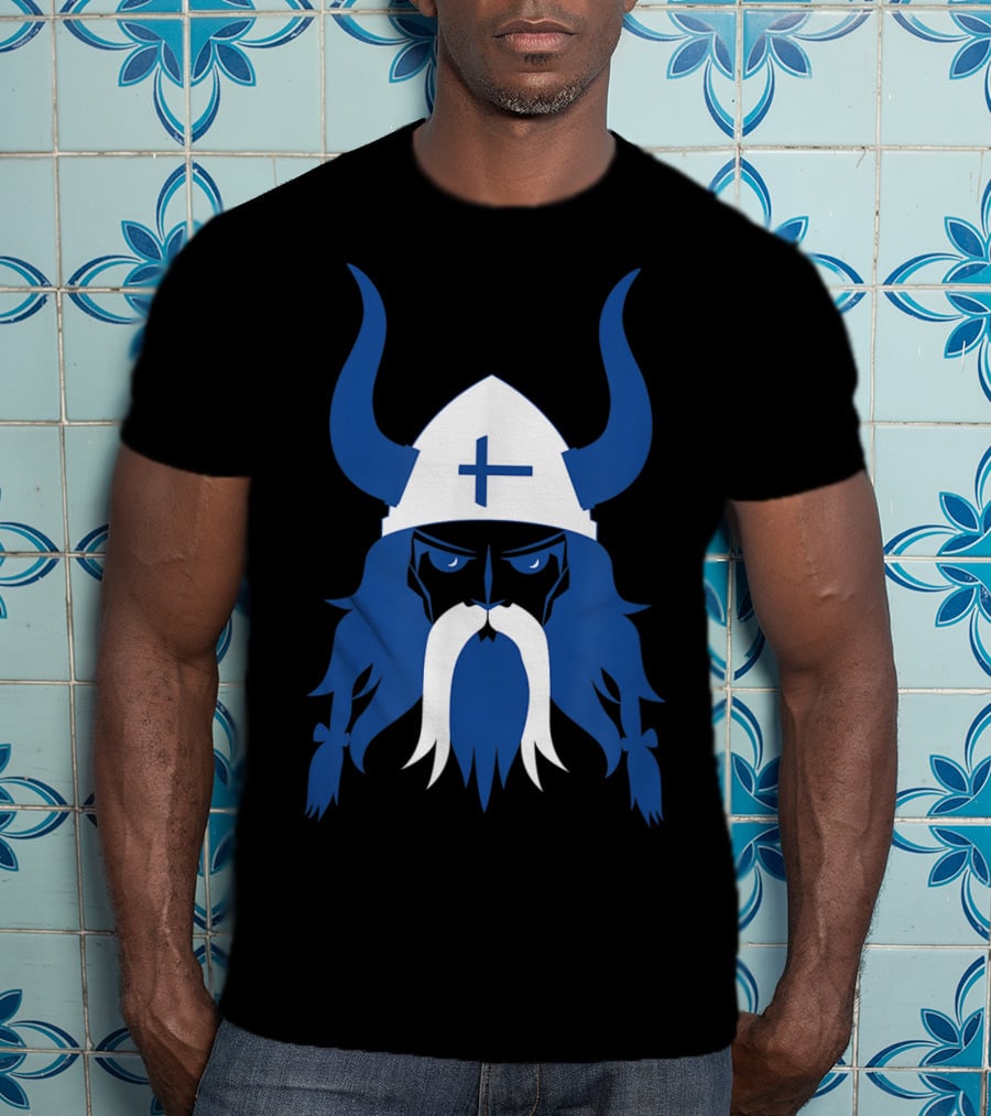 Finland Viking Nordic Scandinavian Warrior Blue Cross Helmet T-Shirt