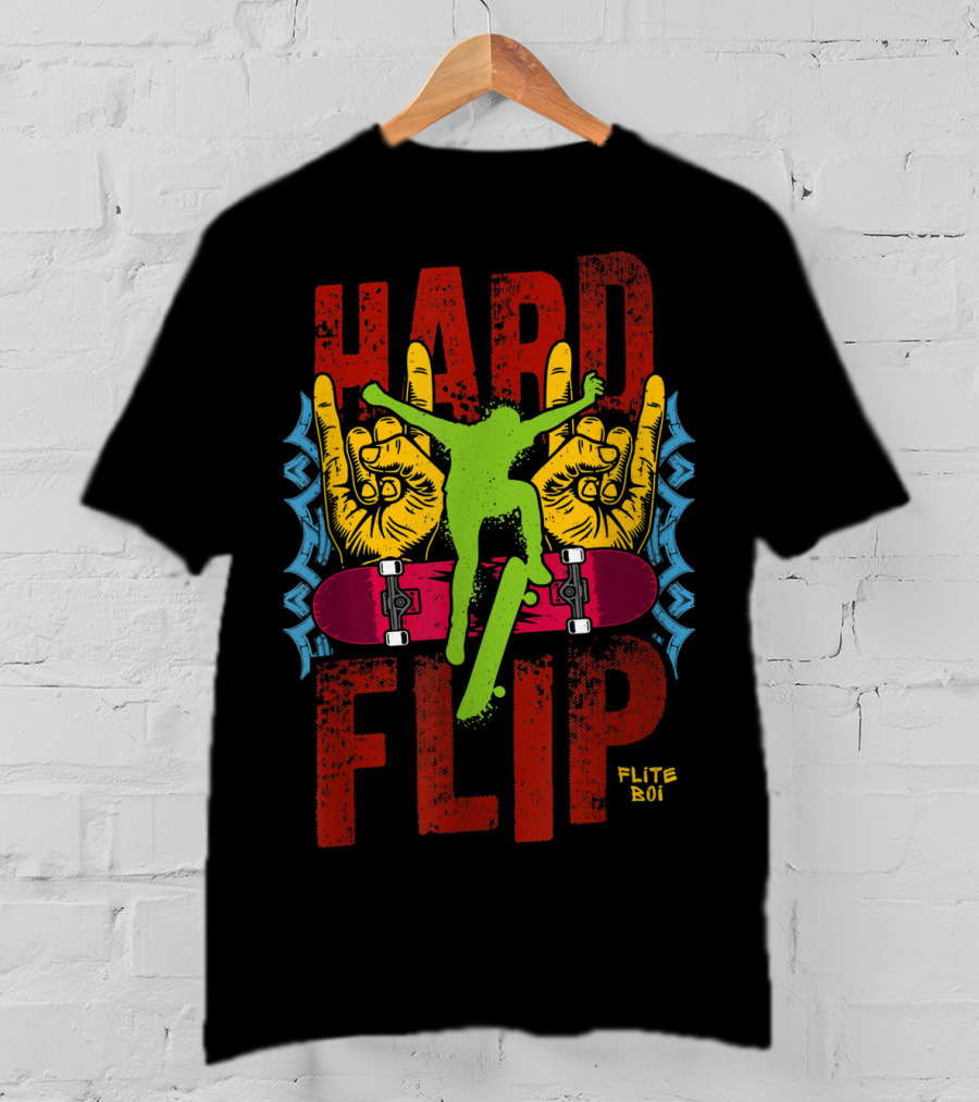 Flite Boi Skateboards Hard Flip Rock Hands Iconic Trick T-Shirt