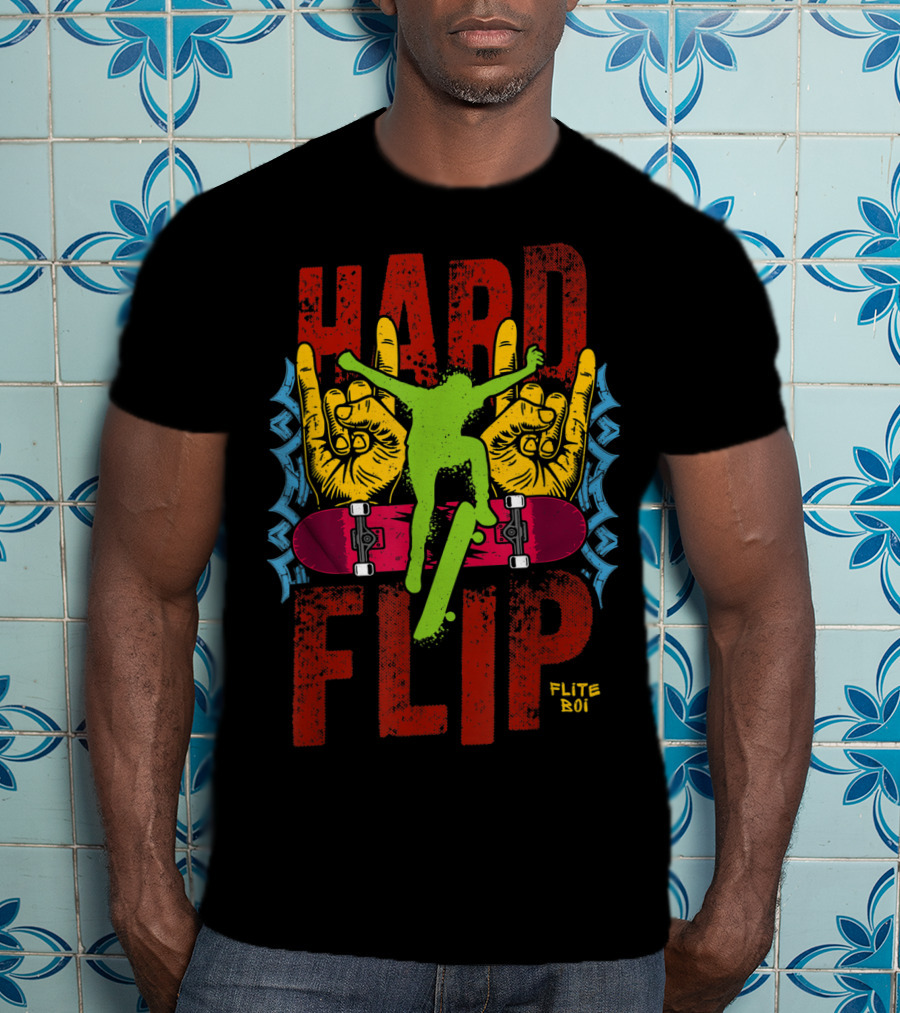 Flite Boi Skateboards Hard Flip Rock Hands Iconic Trick T-Shirt