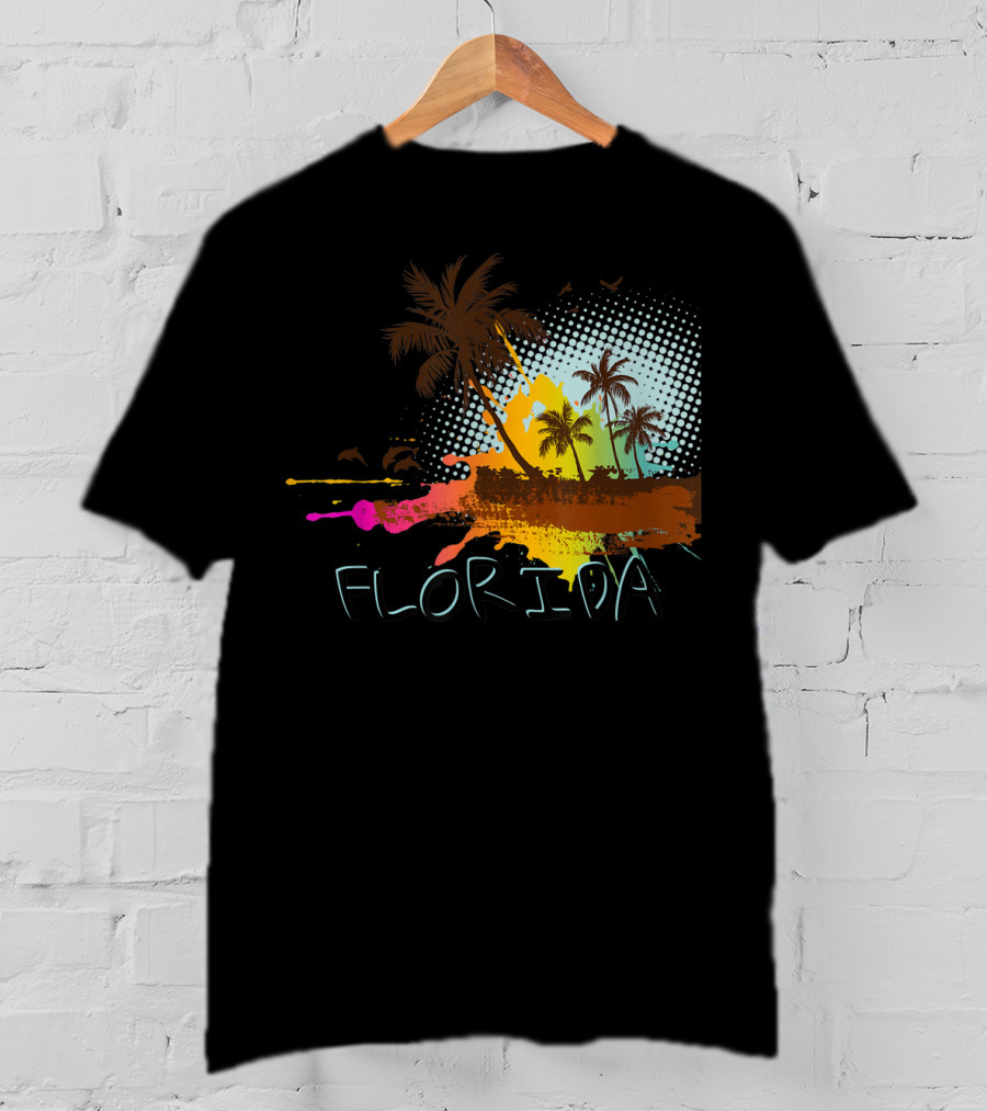 Florida Beach Vacation With Colorful Palm Tree Splash Art Ocean Lovers T-Shirt