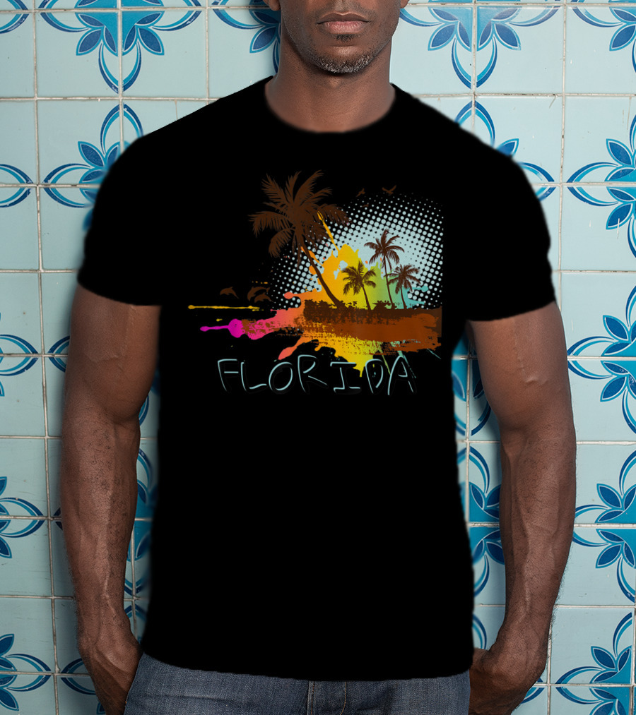 Florida Beach Vacation With Colorful Palm Tree Splash Art Ocean Lovers T-Shirt