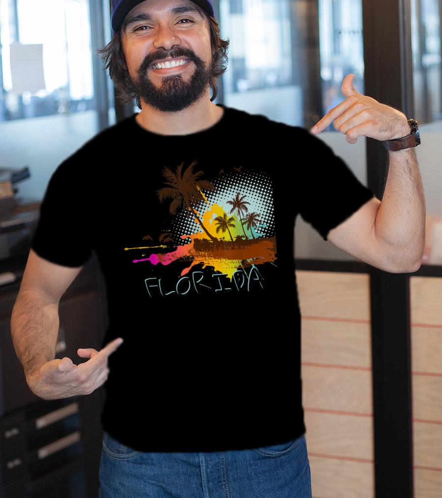 Florida Beach Vacation With Colorful Palm Tree Splash Art Ocean Lovers T-Shirt