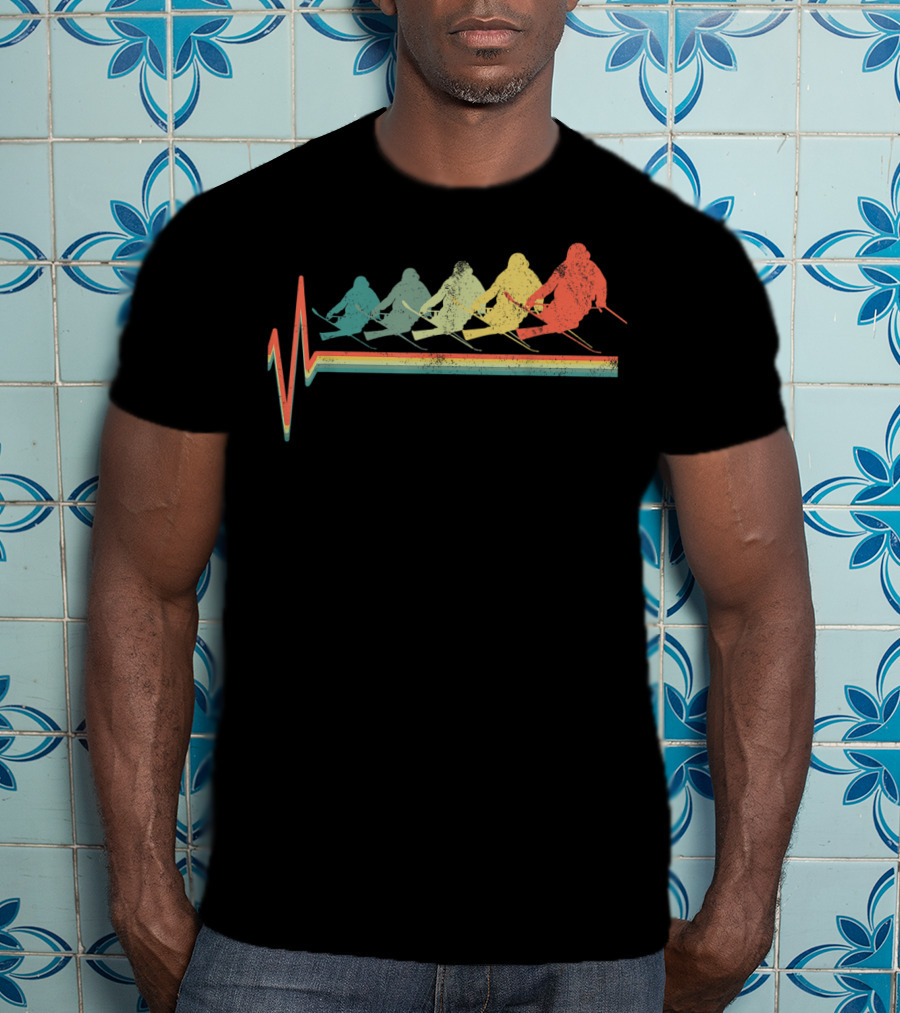 Freestyle Skiing Skier Heartbeat Pulse Retro Colors T-Shirt