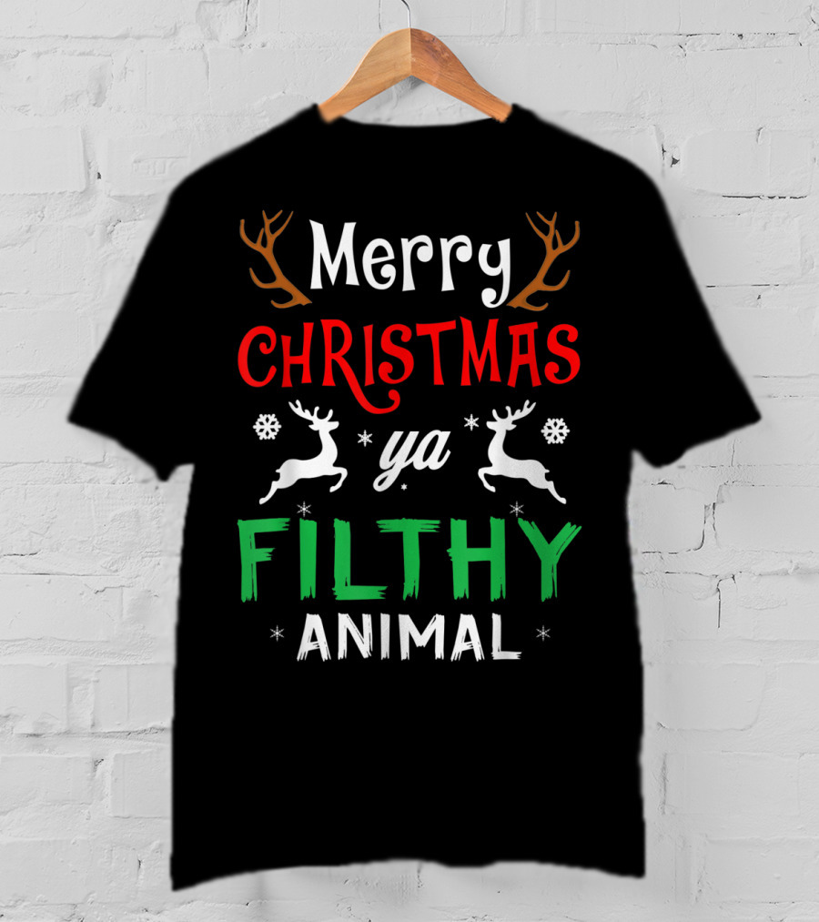 Merry Christmas Ya Filthy Animal Funny Alone At Home Movies T-Shirt