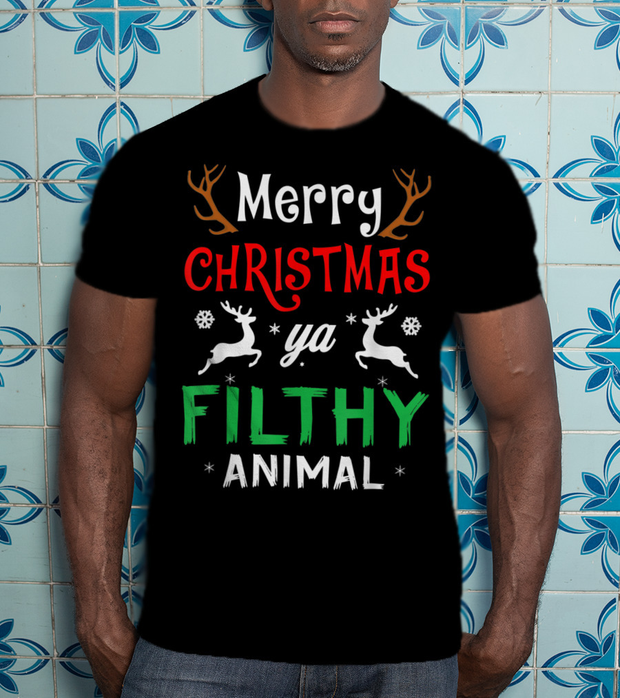 Merry Christmas Ya Filthy Animal Funny Alone At Home Movies T-Shirt