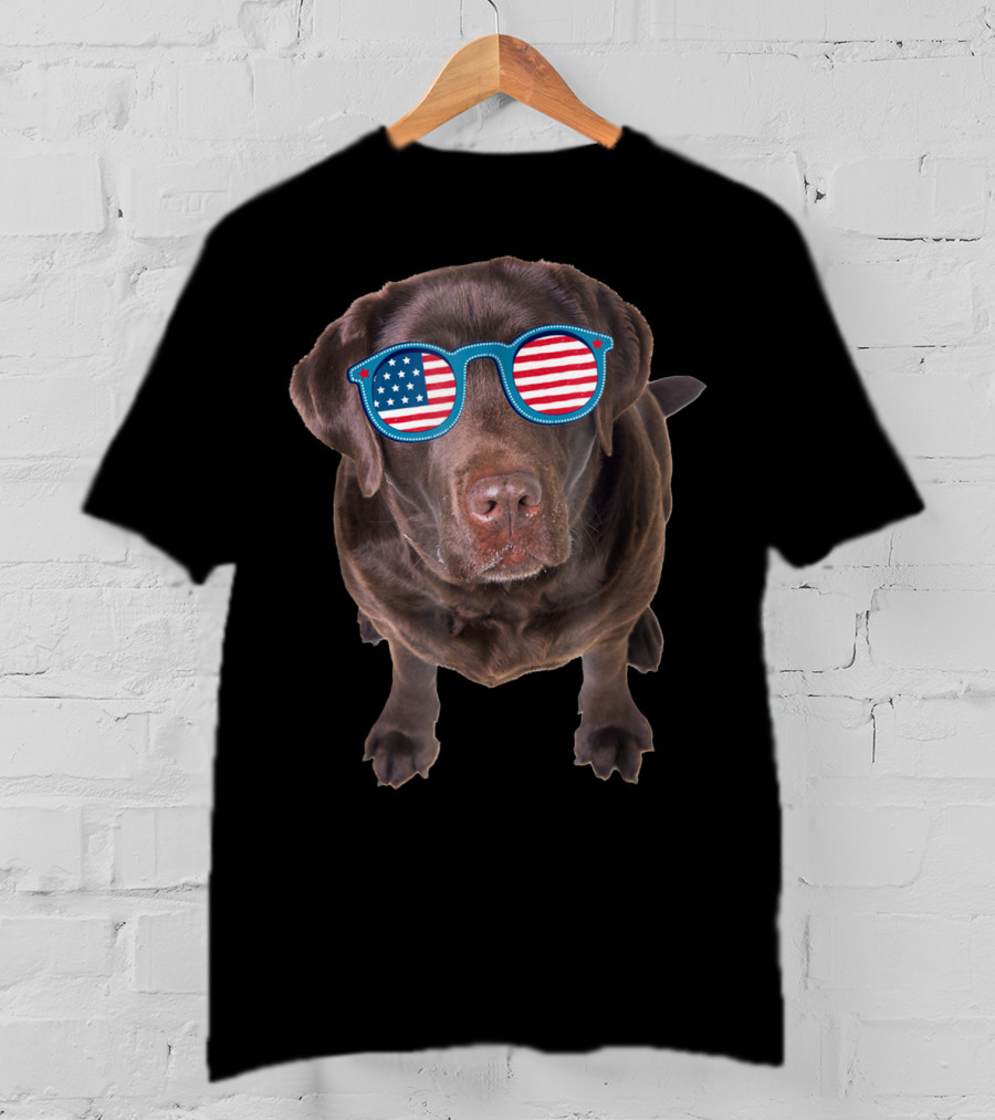 Funny Chocolate Lab Wearing American Flag Sunglasses T-Shirt