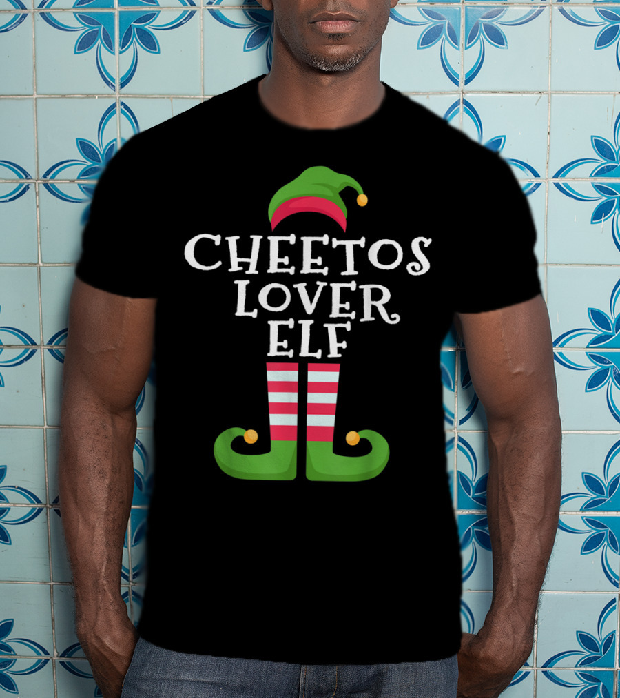 Funny Cheetos Lover Elf With Striped Elf Hat And Shoes T-Shirt