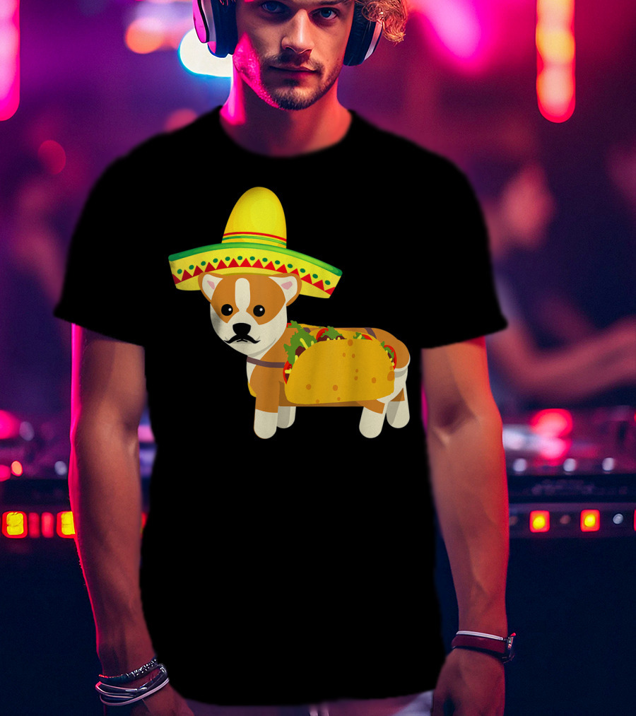 Cinco De Mayo Fiesta Corgi With Sombrero And Taco T-Shirt