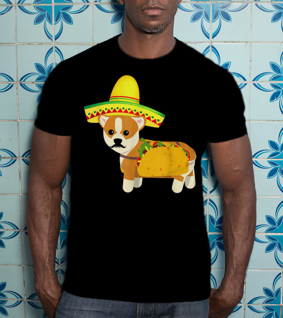 Cinco De Mayo Fiesta Corgi With Sombrero And Taco T-Shirt