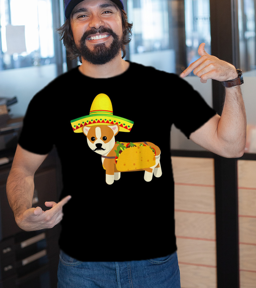 Cinco De Mayo Fiesta Corgi With Sombrero And Taco T-Shirt