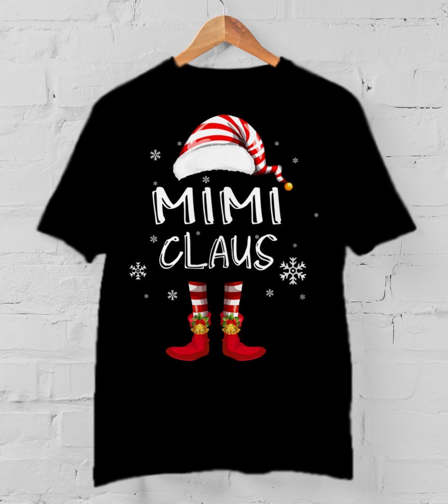 Mimi Claus Santa Hat Elf Boots Snowflakes Grandma T-Shirt