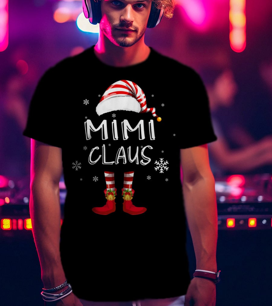 Mimi Claus Santa Hat Elf Boots Snowflakes Grandma T-Shirt