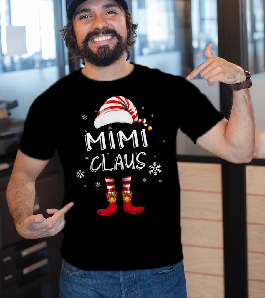 Mimi Claus Santa Hat Elf Boots Snowflakes Grandma T-Shirt