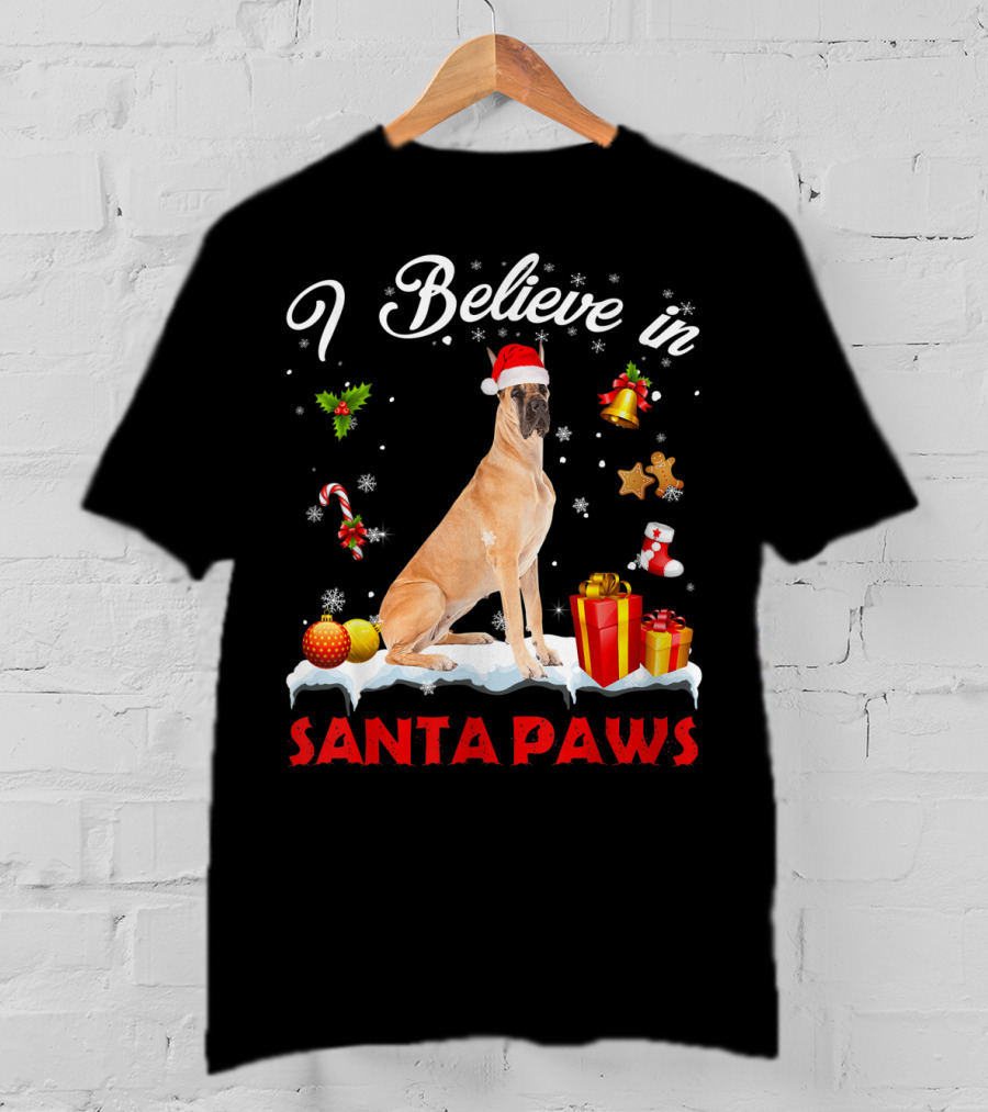 I Believe In Santa Paws Great Dane Christmas Decor T-Shirt