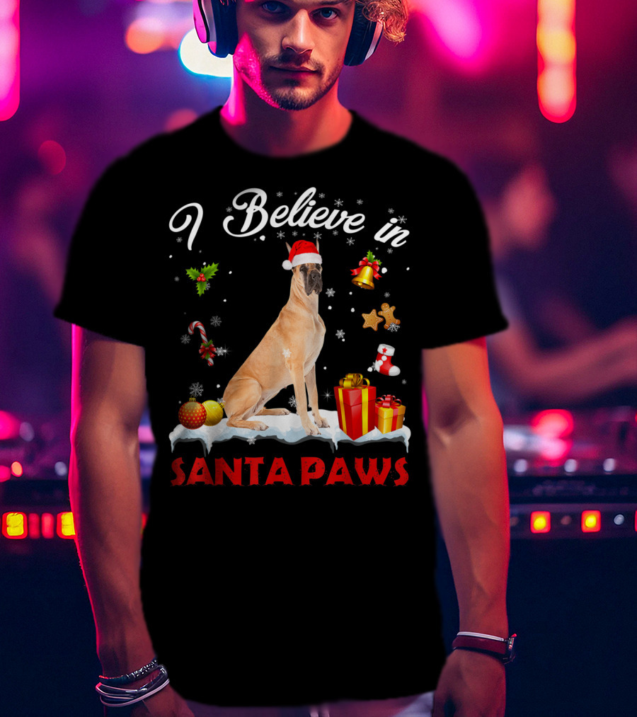 I Believe In Santa Paws Great Dane Christmas Decor T-Shirt