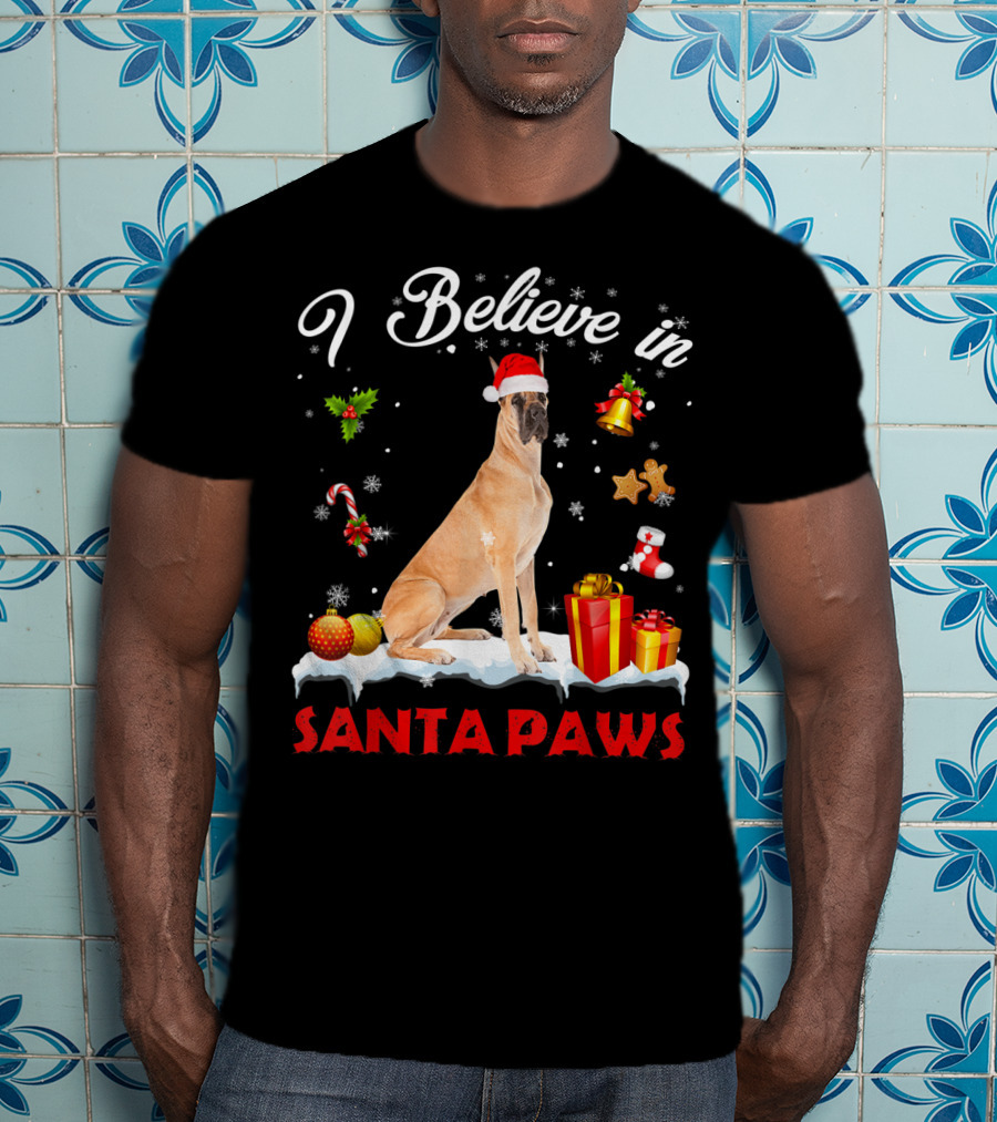 I Believe In Santa Paws Great Dane Christmas Decor T-Shirt