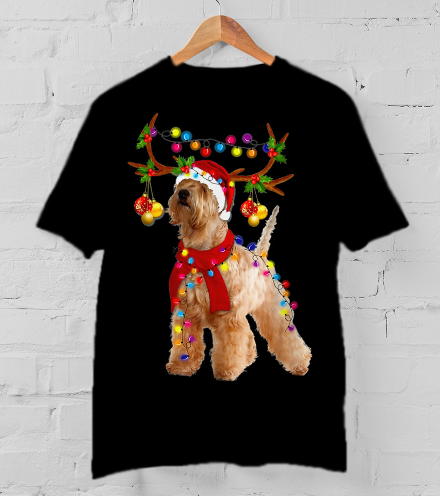 Wheaten Terrier Santa Reindeer With Festive Christmas Lights T-Shirt