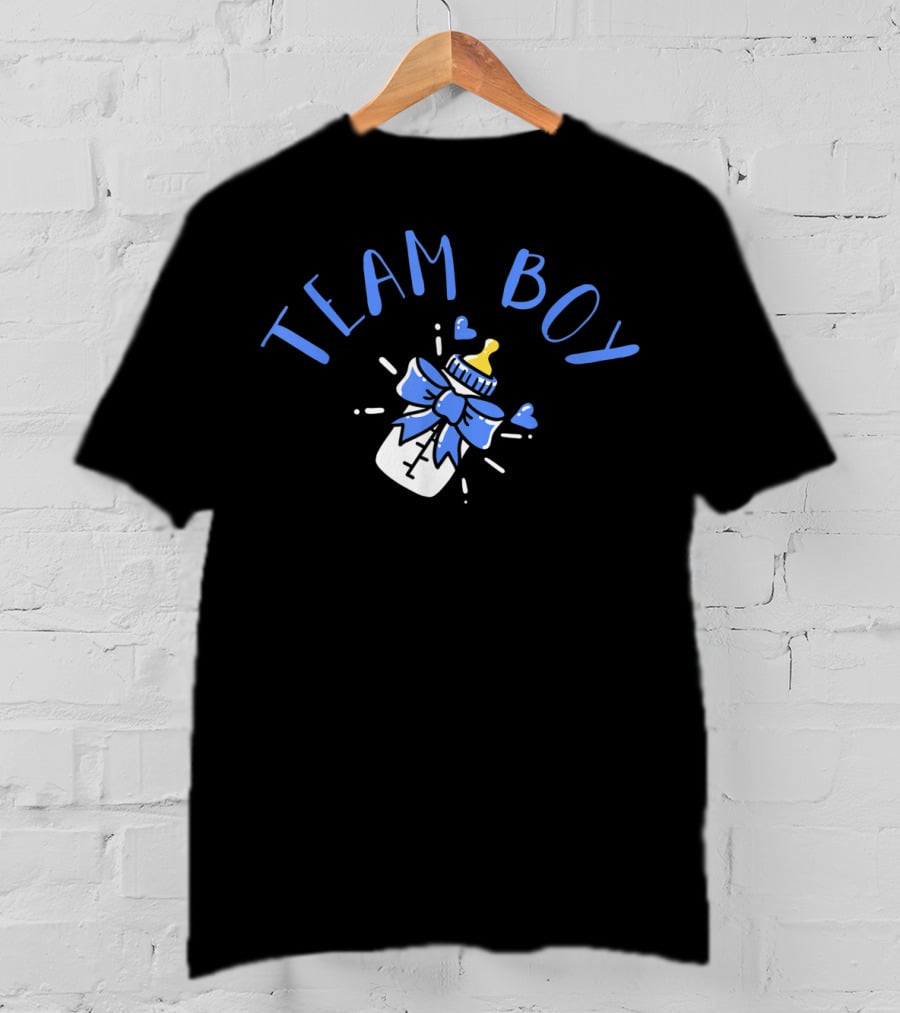 Team Boy Baby Bottle Blue Bow Hearts T-Shirt