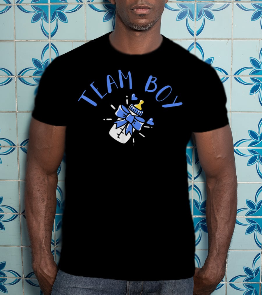 Team Boy Baby Bottle Blue Bow Hearts T-Shirt