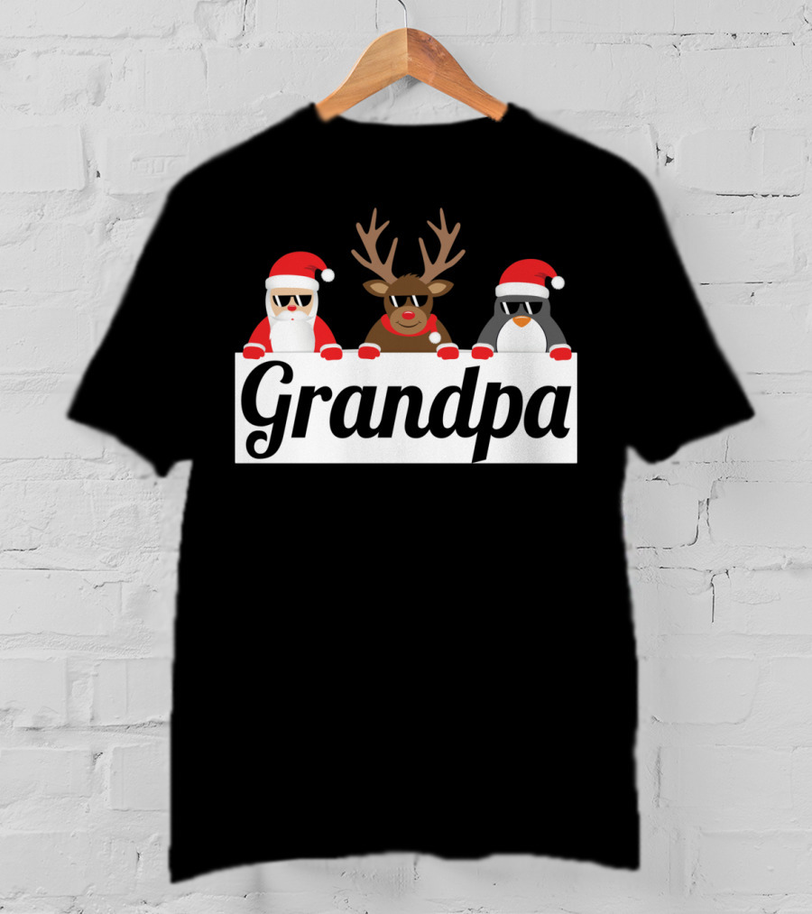 Grandpa Christmas Santa Reindeer Penguin Matching Family Holiday T-Shirt