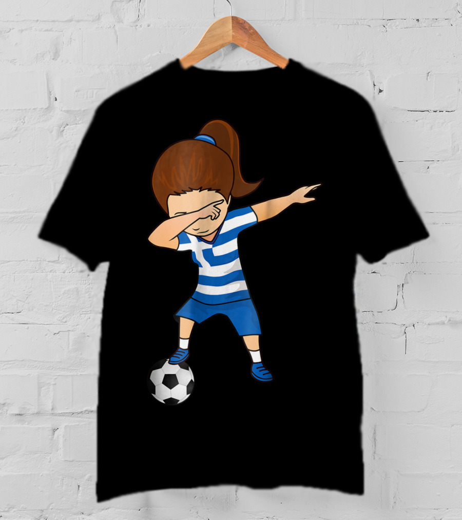 Greece Girl Dabbing On Soccer Ball Greek Football Player T-Shirt