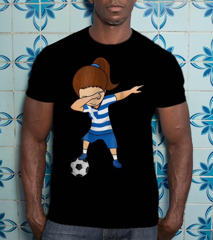 Greece Girl Dabbing On Soccer Ball Greek Football Player T-Shirt