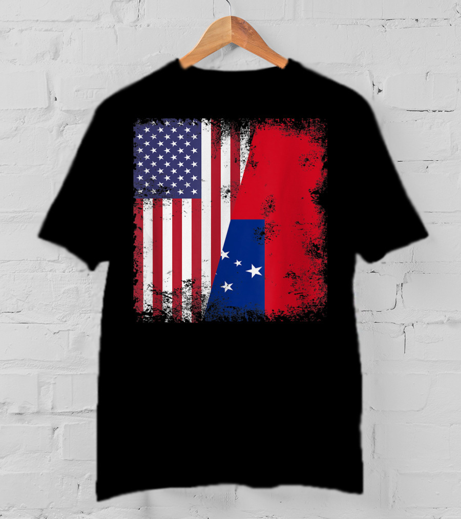 Half Samoan Flag Vintage Samoa USA Distressed American And Samoan Flags T-Shirt