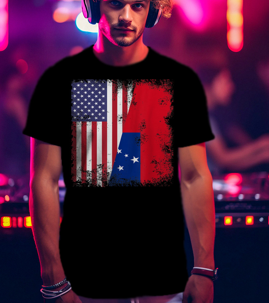 Half Samoan Flag Vintage Samoa USA Distressed American And Samoan Flags T-Shirt