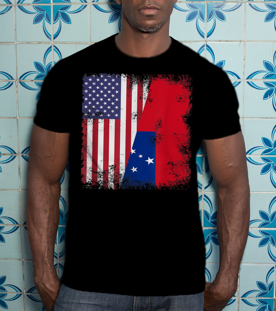 Half Samoan Flag Vintage Samoa USA Distressed American And Samoan Flags T-Shirt